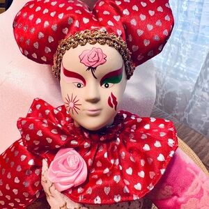 Sugar Loaf 16" Porcelain Painted Face Girl Clown Doll Collectible Jester Beauty